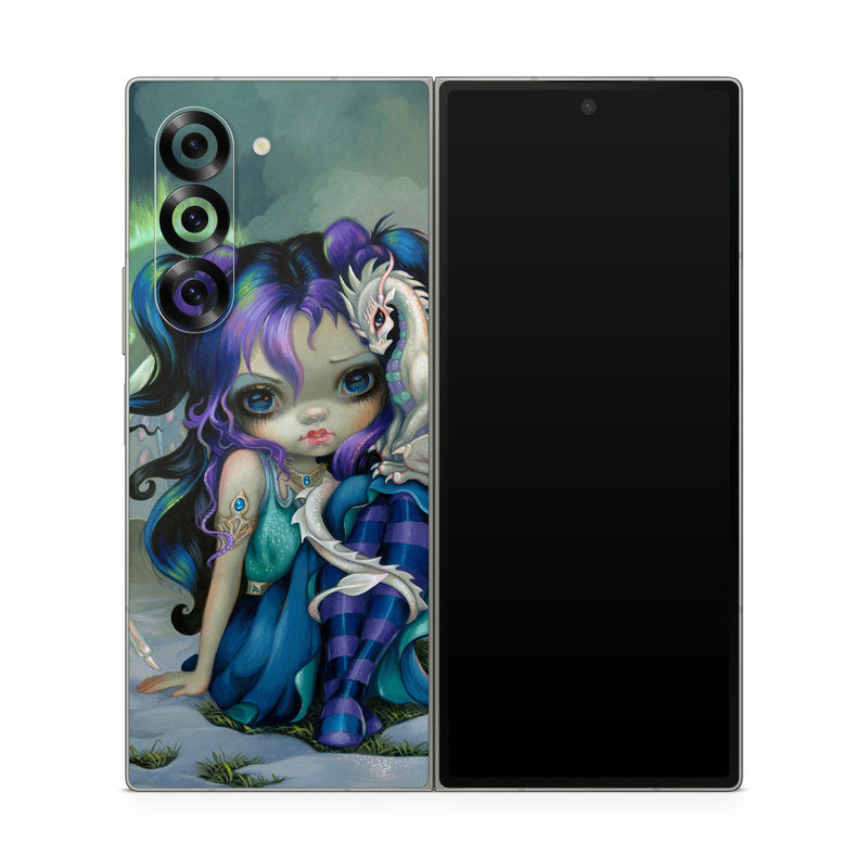 Samsung Galaxy Z Fold6 Skin design of Illustration, Fictional character, Cg artwork, Art, Mythology, Anime, Mythical creature, with green, blue, purple, yellow, red, white colors