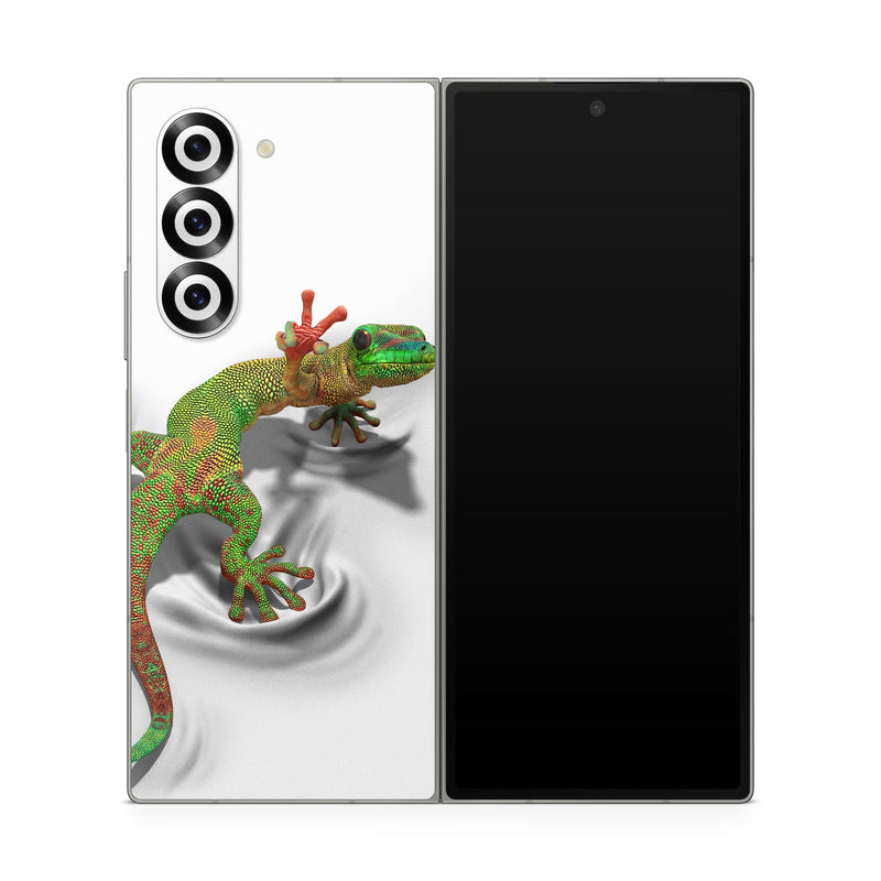 Samsung Galaxy Z Fold6 Skin design of Lizard, Reptile, Gecko, Scaled reptile, Green, Iguania, Animal figure, Wall lizard, Fictional character, Iguanidae, with white, gray, black, red, green colors