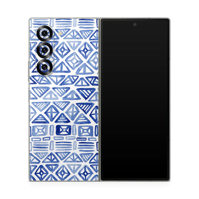 Samsung Galaxy Z Fold6 Skin design of Pattern, Line, Design, Symmetry, Visual arts, Parallel, with white, blue colors