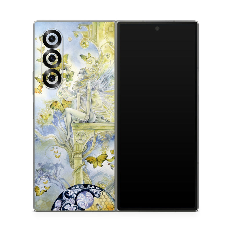 Samsung Galaxy Z Fold6 Skin design of Illustration, Watercolor paint, Art, Painting, Plant, with gray, green, yellow, purple, black colors