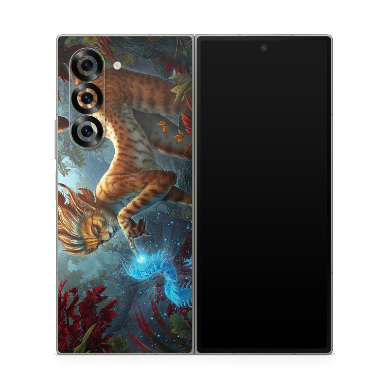 Samsung Galaxy Z Fold6 Skin design of Fictional character, Mythology, Illustration, Cg artwork, Sky, Organism, Dragon, Felidae, Mythical creature, Art, with yellow, red, black, green, blue colors