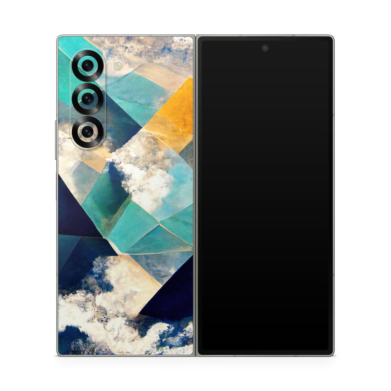 Samsung Galaxy Z Fold6 Skin design of Daytime, World, Nature, Blue, Azure, Green, Triangle, Rectangle, Architecture, Art, with blue, yellow, white, green colors