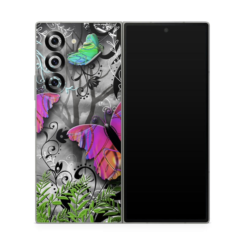 Samsung Galaxy Z Fold6 Skin design of Butterfly, Pink, Purple, Violet, Organism, Spring, Moths and butterflies, Botany, Plant, Leaf, with black, gray, green, purple, red colors