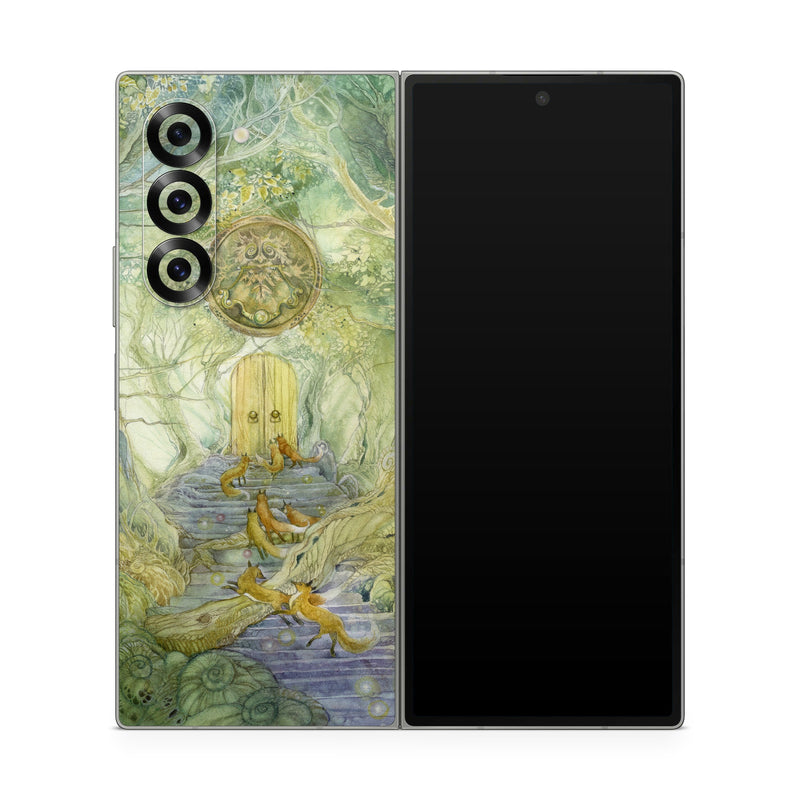 Samsung Galaxy Z Fold6 Skin design of Painting, Art, Mythology, Visual arts, Watercolor paint, Organism, Fictional character, Modern art, Landscape, Acrylic paint, with green, brown, red, yellow, blue, purple colors