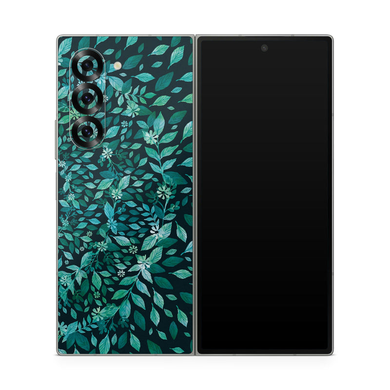 Samsung Galaxy Z Fold6 Skin design of Green, Aqua, Organism, Turquoise, Natural environment, Teal, Marine biology, Water, Leaf, Plant, with black, green, white colors