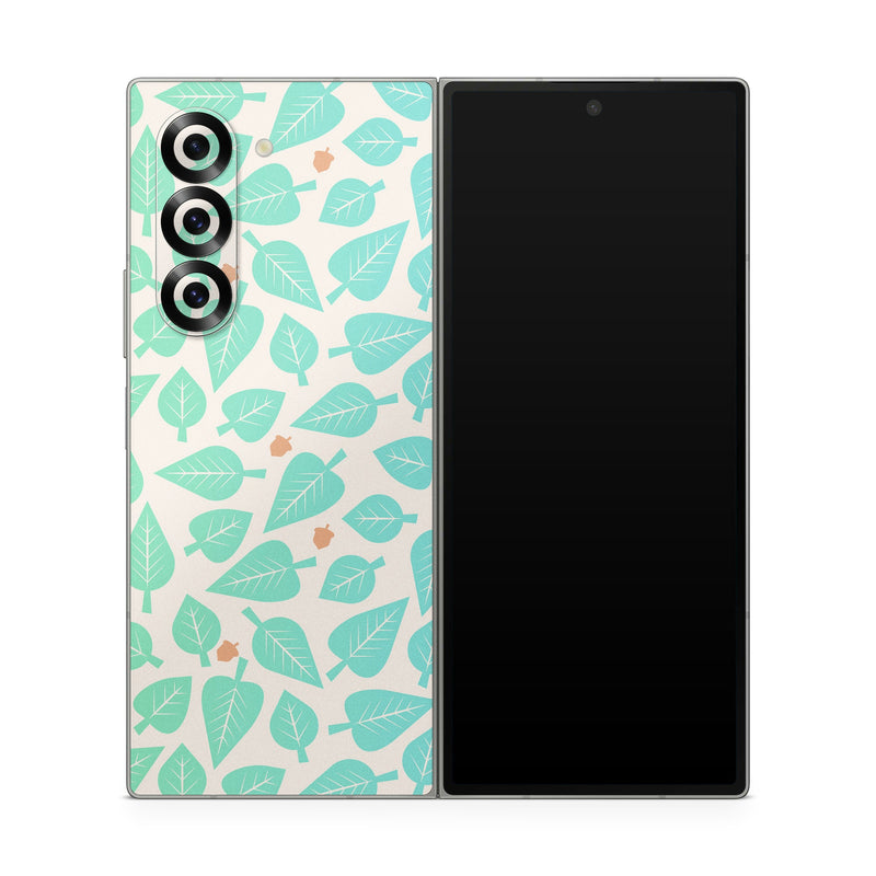 Samsung Galaxy Z Fold6 Skin design of Aqua, Pattern, Turquoise, Teal, Wrapping paper, Design, Wallpaper, with yellow, green, orange colors