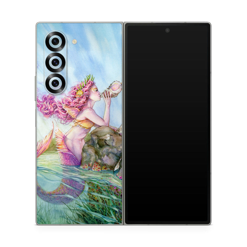 Samsung Galaxy Z Fold6 Skin design of Cg artwork, Mythology, Illustration, Fictional character, Watercolor paint, Art, Painting, Plant, Mythical creature, with blue, pink, purple, green, gray colors