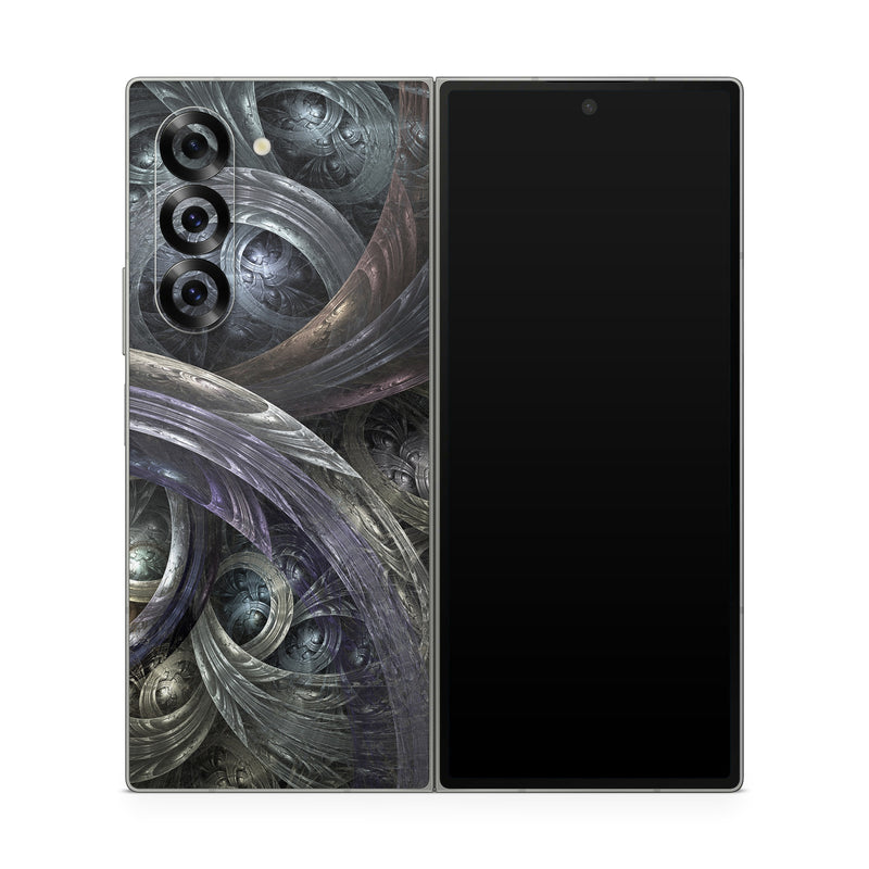 Samsung Galaxy Z Fold6 Skin design of Fractal art, Graphic design, Art, Cg artwork, Darkness, Circle, Pattern, Illustration, Graphics, Metal, with black, gray, blue colors