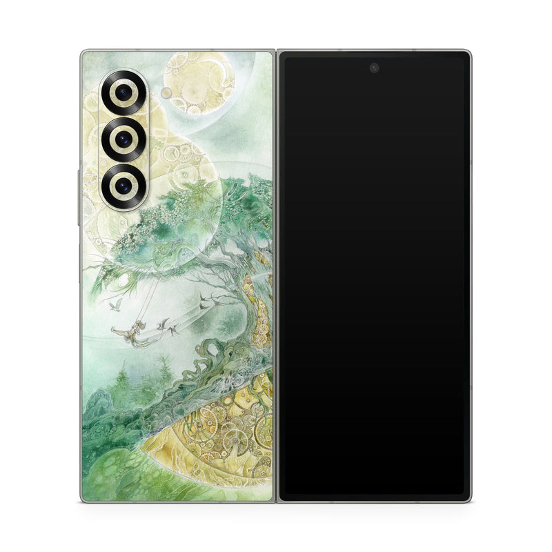 Samsung Galaxy Z Fold6 Skin design of Illustration, Organism, Art, World, Fictional character, with green, yellow, brown colors