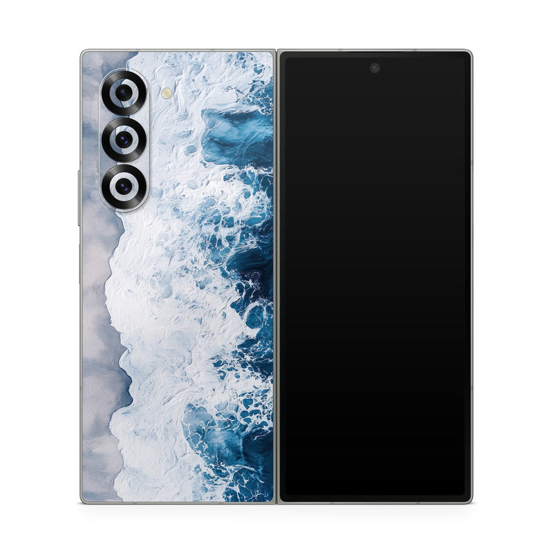Samsung Galaxy Z Fold6 Skin design of Water, Atmosphere, Water resources, Cloud, Liquid, Azure, Fluid, Natural landscape, Wind wave, Sky, with black, blue, white, gray colors