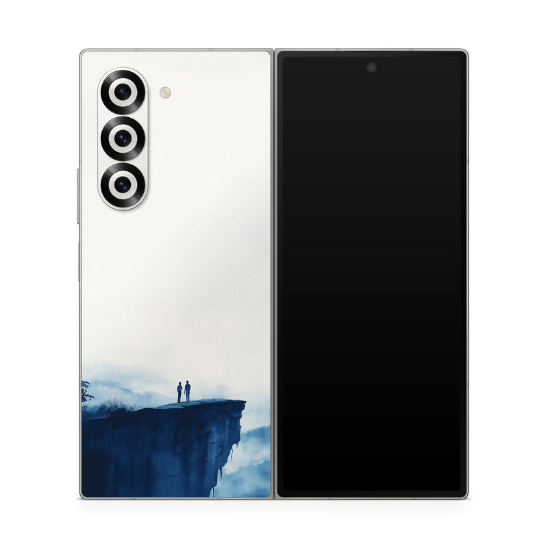 Samsung Galaxy Z Fold6 Skin design of Cloud, Water, Sky, Slope, Mountain, Terrain, People in nature, Horizon, Landscape, Calm, with black, blue, white, gray colors