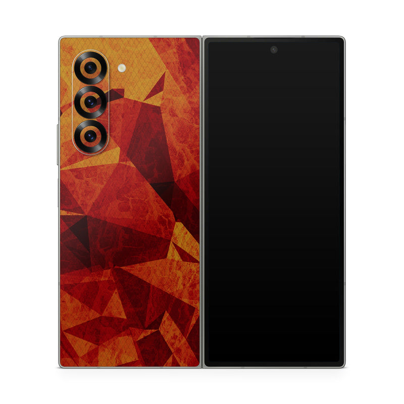 Samsung Galaxy Z Fold6 Skin design of Orange, Red, Yellow, Triangle, Pattern, Amber, Design, Art, Visual arts, Modern art, with black, orange, yellow colors