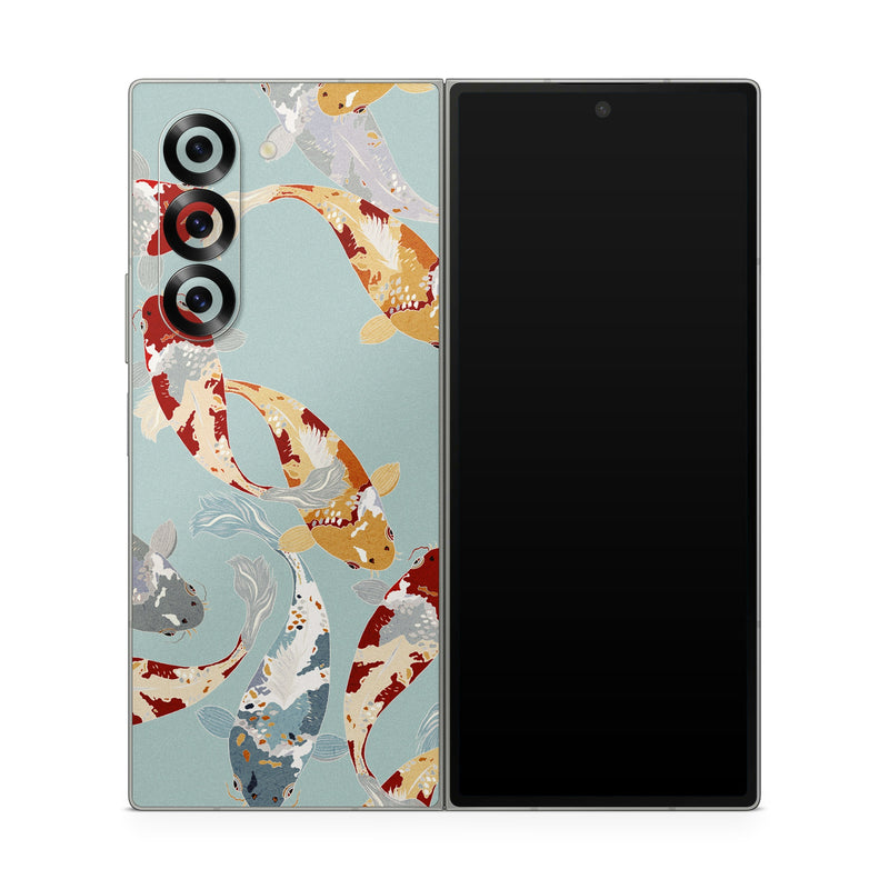 Samsung Galaxy Z Fold6 Skin design of Ecoregion, World, Organism, Line, Font, Art, Pattern, Electric blue, Graphics, Illustration, with blue, white, red, orange, yellow, gray colors