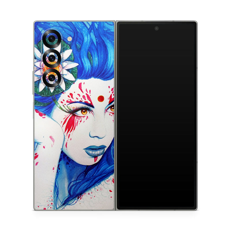 Samsung Galaxy Z Fold6 Skin design of Hairstyle, Paint, Art paint, Blue, Painting, Eyelash, Art, Artist, Electric blue, Illustration, with white, blue, red, yellow, green, orange colors