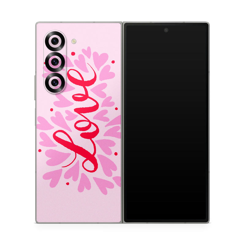 Samsung Galaxy Z Fold6 Skin design of Plant, Pink, Font, Art, Magenta, Pattern, Logo, Peach, Event, Graphics, with pink, red colors