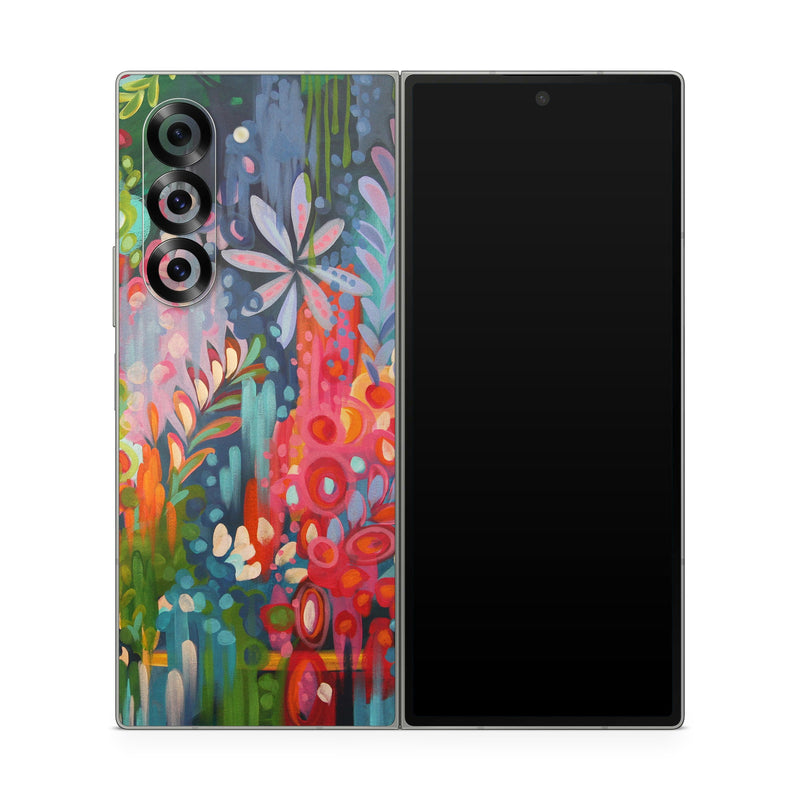 Samsung Galaxy Z Fold6 Skin design of Painting, Modern art, Acrylic paint, Art, Visual arts, Watercolor paint, Child art, Flower, Plant, Tree, with blue, red, orange, purple, yellow, pink, green colors