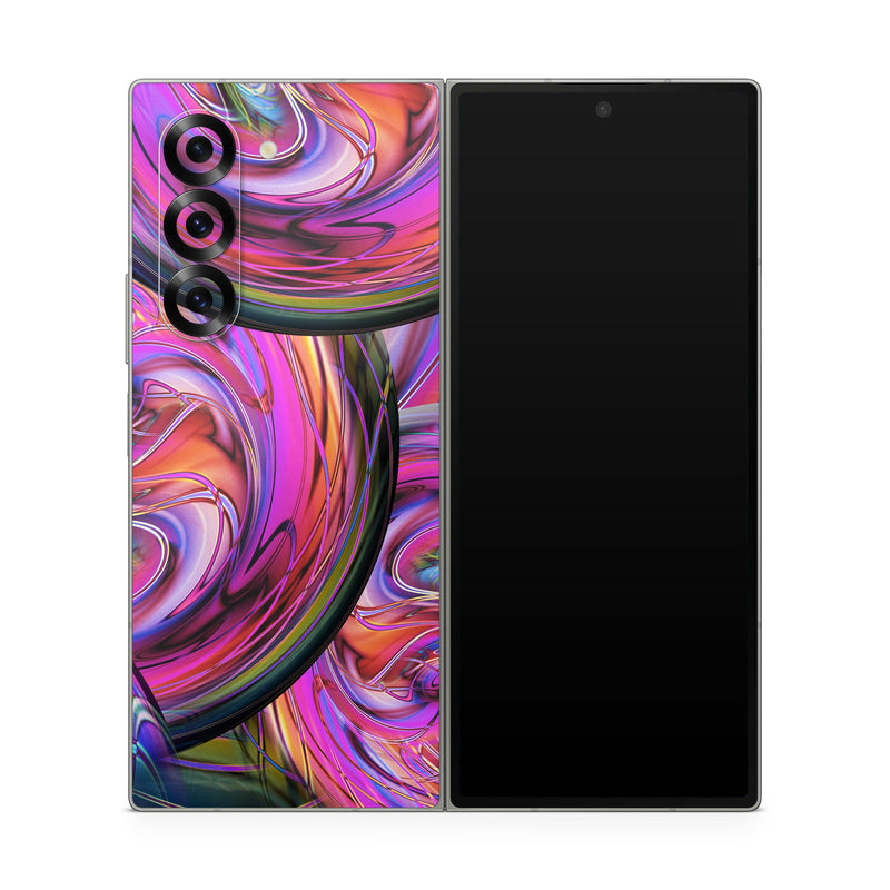 Samsung Galaxy Z Fold6 Skin design of Pattern, Psychedelic art, Purple, Art, Fractal art, Design, Graphic design, Colorfulness, Textile, Visual arts, with purple, black, red, gray, blue, green colors
