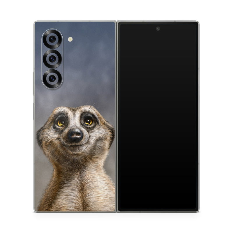 Samsung Galaxy Z Fold6 Skin design of Face, Head, Eye, Eyelash, Human body, Carnivore, Iris, Terrestrial animal, Whiskers, Snout, with white, gray, brown, yellow, black, blue colors