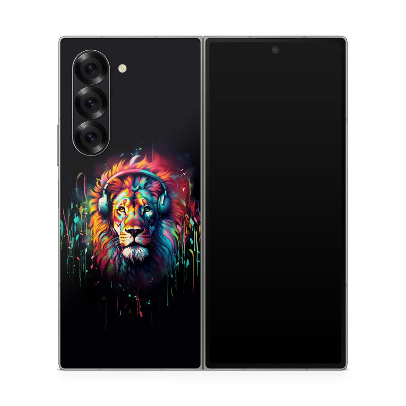 Samsung Galaxy Z Fold6 Skin design of Felidae, Siberian tiger, Bengal tiger, Carnivore, Big cats, Tiger, Painting, Art, Font, Paint, with black, red, yellow, orange, green, blue, pink colors