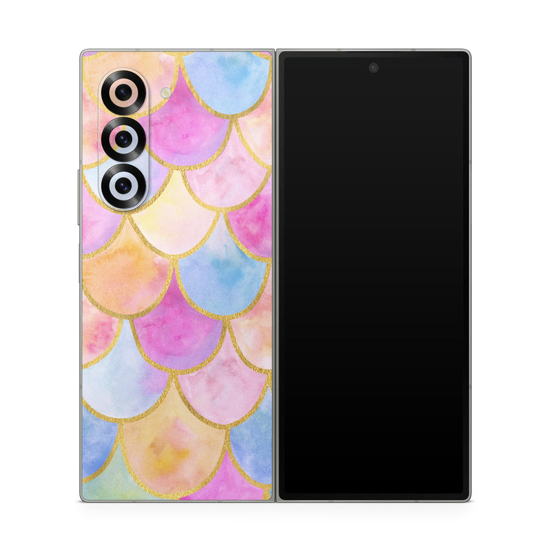 Samsung Galaxy Z Fold6 Skin design of Colorfulness, Natural material, Pink, Art, Line, Magenta, Red, Creative arts, Circle, Pattern, with pink, purple, blue, orange, yellow, white colors