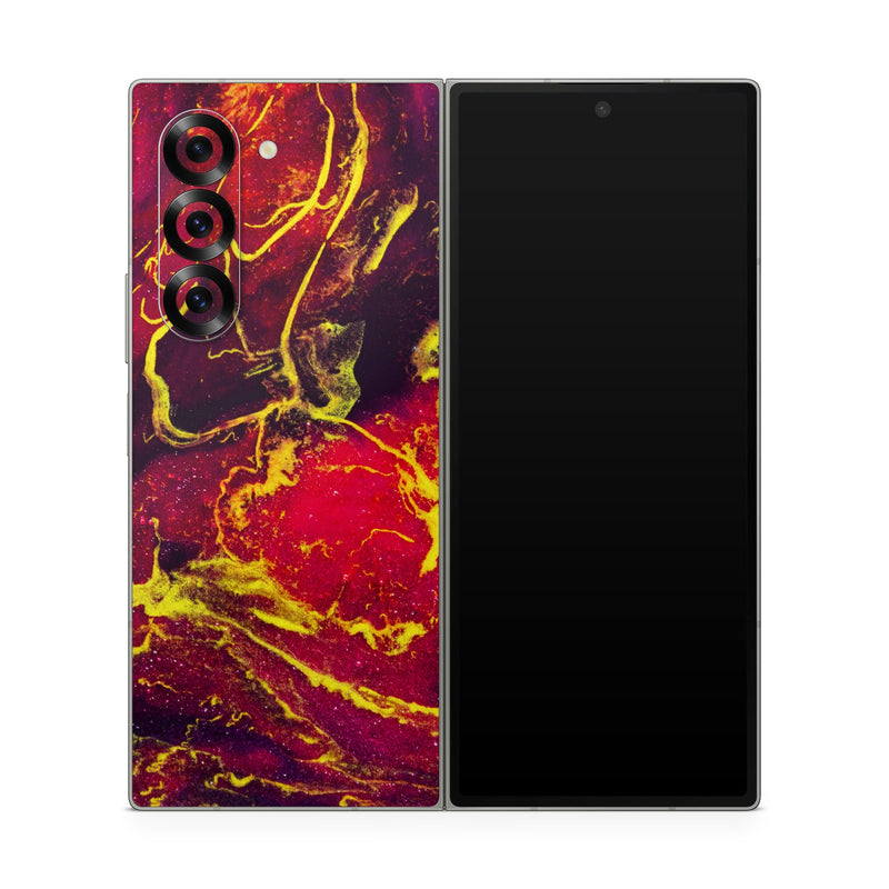 Samsung Galaxy Z Fold6 Skin design of Red, Purple, Geological phenomenon, Pattern, Fractal art, Art, Fictional character, Graphics, with red, yellow, black colors