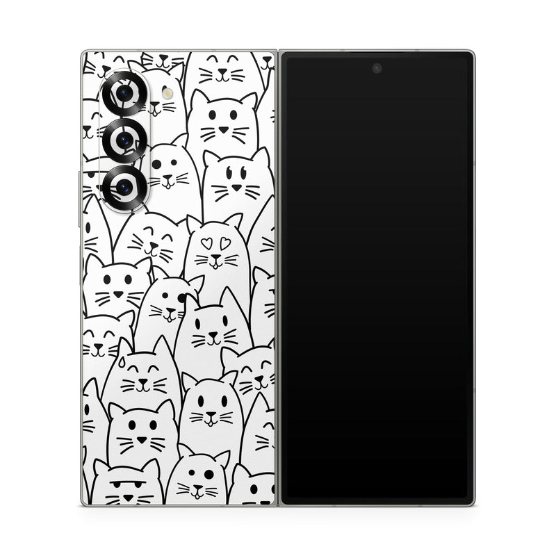 Samsung Galaxy Z Fold6 Skin design of White, Line art, Text, Black, Pattern, Black-and-white, Line, Design, Font, Organism, with white, black colors