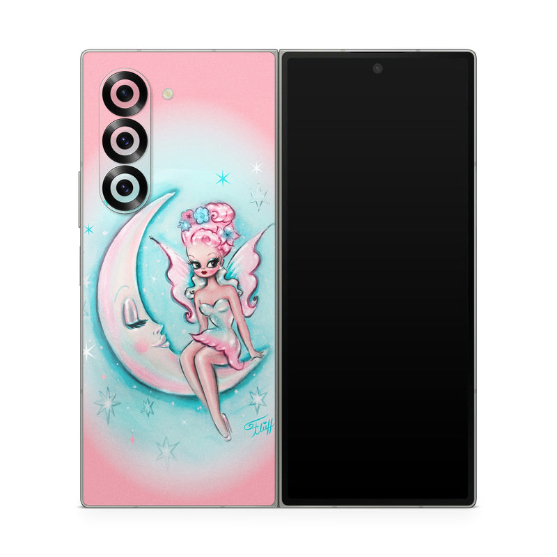 Samsung Galaxy Z Fold6 Skin design of Fictional character, Angel, Cartoon, Pink, Illustration, Mythical creature, Art, with blue, pink, white colors