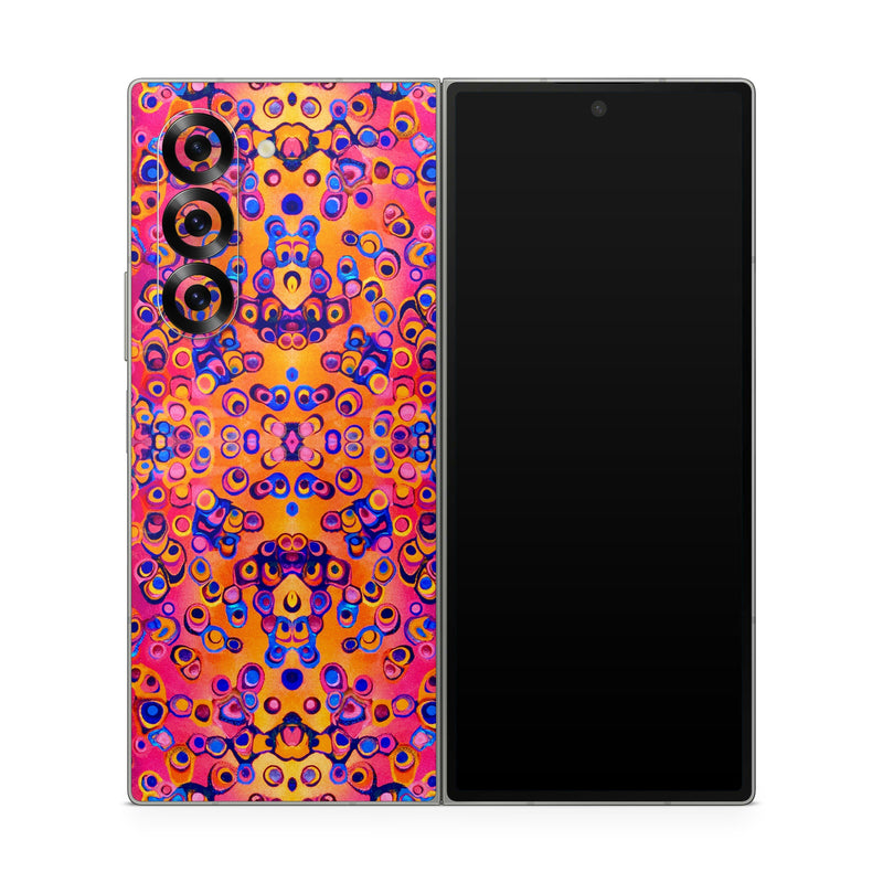 Samsung Galaxy Z Fold6 Skin design of Pattern, Psychedelic art, Symmetry, with orange, purple, blue, pink colors