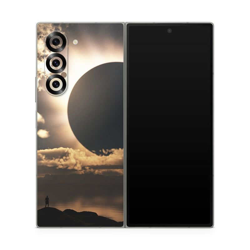 Samsung Galaxy Z Fold6 Skin design of Sky, Cloud, Daytime, Eclipse, Atmosphere, Cumulus, Sunlight, Sun, Astronomical object, Celestial event, with black, red, green, gray, pink, yellow colors