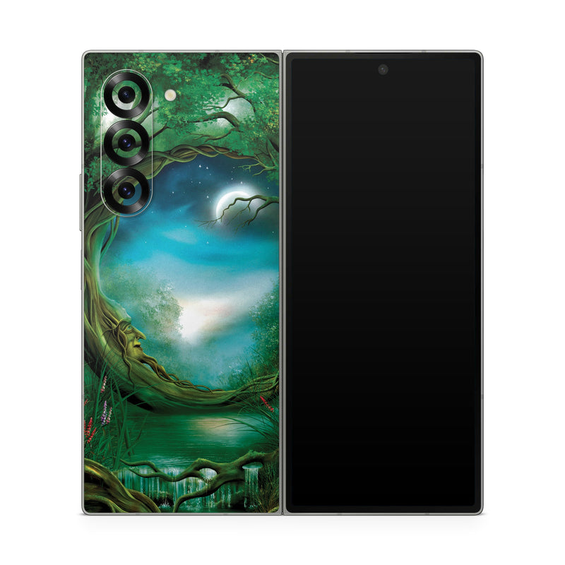 Samsung Galaxy Z Fold6 Skin design of Fractal art, Art, Organism, Fictional character, Earth, Cg artwork, with black, blue, green, gray colors