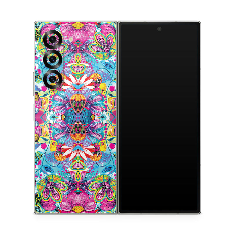 Samsung Galaxy Z Fold6 Skin design of Pattern, Psychedelic art, Design, Textile, Visual arts, Art, Magenta, Motif, Symmetry, Paisley, with pink, blue, purple, yellow, orange, green, red colors