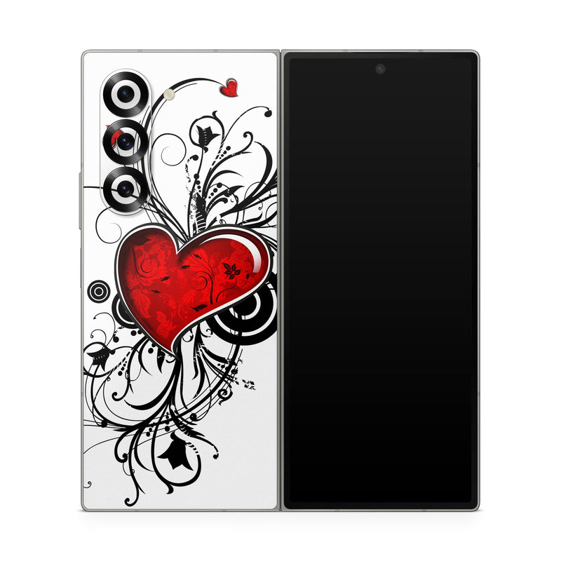 Samsung Galaxy Z Fold6 Skin design of Heart, Line art, Love, Clip art, Plant, Graphic design, Illustration, with white, gray, black, red colors