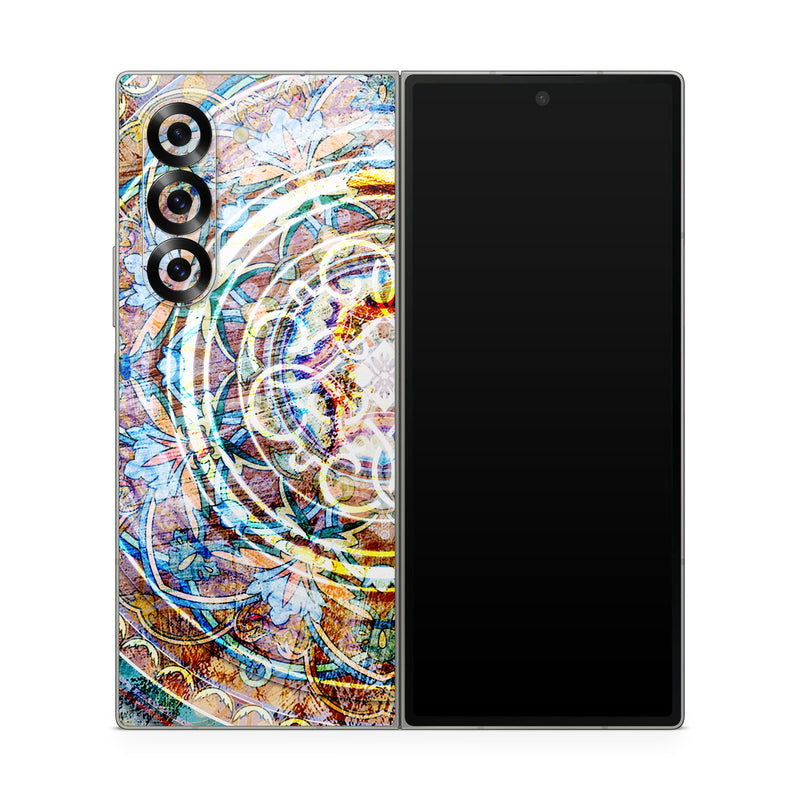 Samsung Galaxy Z Fold6 Skin design of Circle, Ceramic, Tableware, with yellow, red, orange, white, blue, green, gray colors