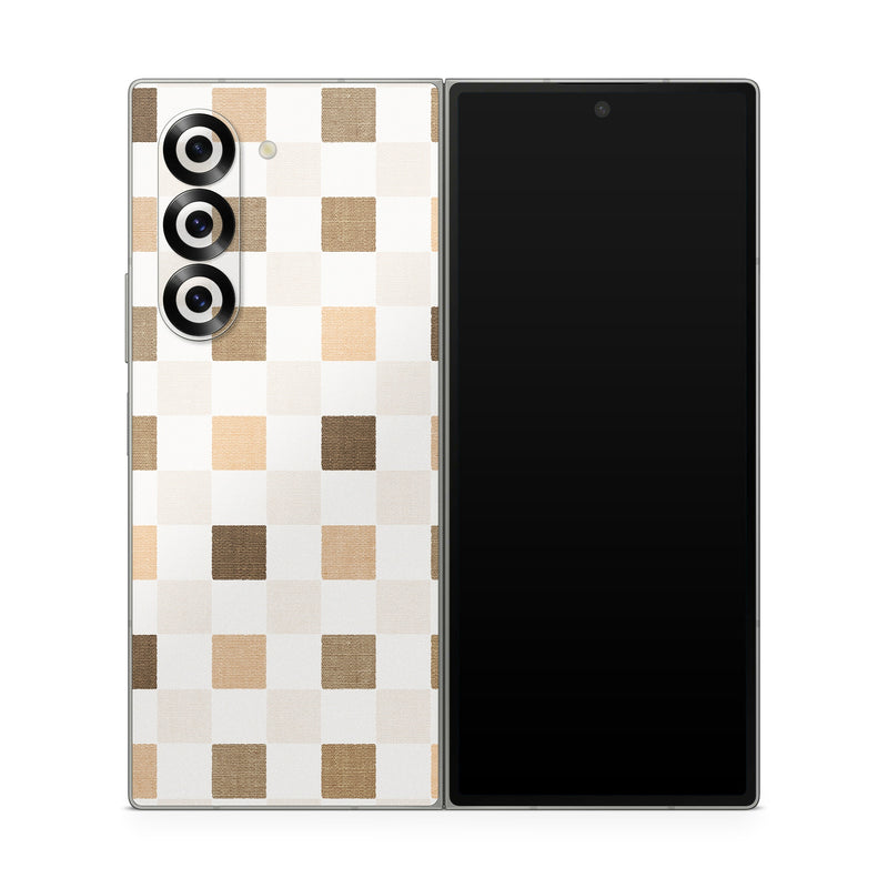 Samsung Galaxy Z Fold6 Skin design of Brown, Rectangle, Beige, Textile, Sleeve, Grey, Khaki, Material property, Symmetry, Art, with white, gray, brown colors