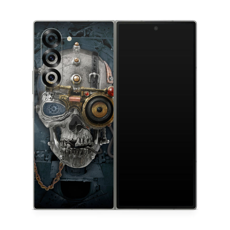 Samsung Galaxy Z Fold6 Skin design of Engine, Auto part, Still life photography, Personal protective equipment, Illustration, Automotive engine part, Art, with black, gray, red, green colors