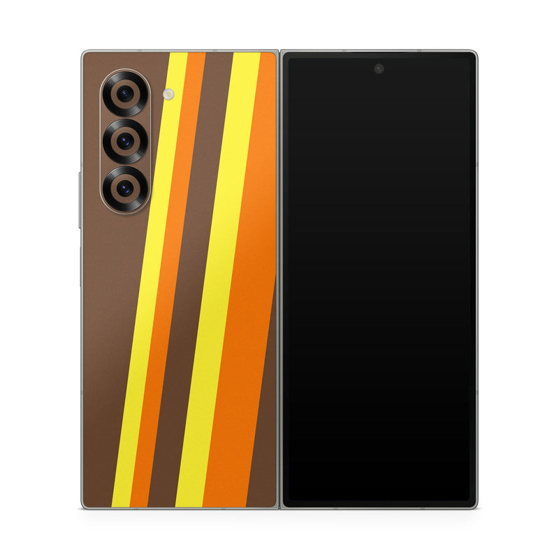 Samsung Galaxy Z Fold6 Skin design of Orange, Yellow, Line, Brown, Font, Material property, Graphic design, Pattern, Parallel, with brown, orange, yellow colors