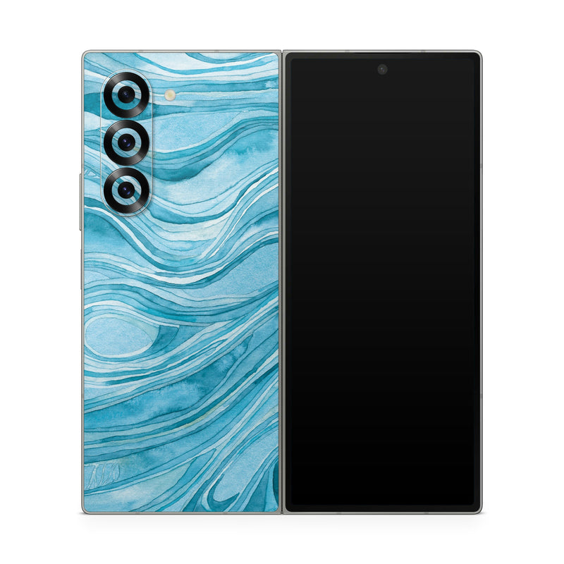 Samsung Galaxy Z Fold6 Skin design of Water, Liquid, Azure, Fluid, Rectangle, Aqua, Painting, Pattern, Electric blue, Art, with blue, white colors