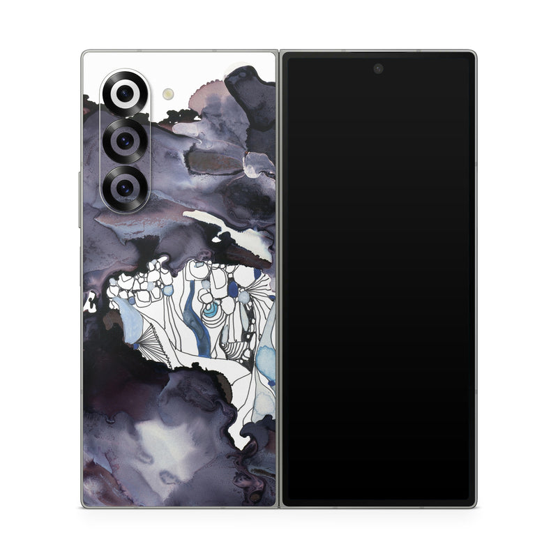 Samsung Galaxy Z Fold6 Skin design of Watercolor paint, Illustration, Art, World, Paint, Cg artwork, Drawing, Graphic design, Animation, Rock, with black, purple, white, blue colors