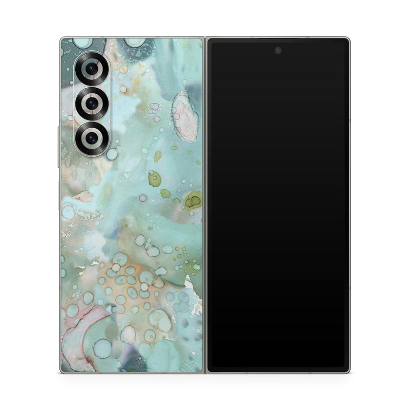 Samsung Galaxy Z Fold6 Skin design of Aqua, Blue, Green, Watercolor paint, Pattern, Turquoise, Organism, Design, Art, Painting, with blue, green, pink colors