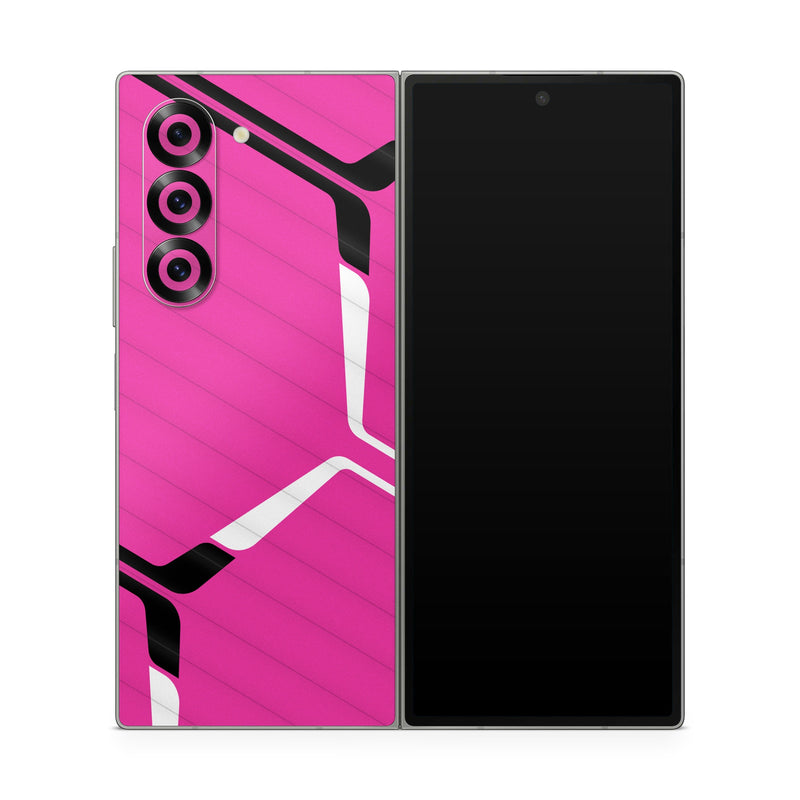 Samsung Galaxy Z Fold6 Skin design of Textile, Sleeve, Jersey, Purple, Pink, Violet, Font, Magenta, Material property, Electric blue, with pink, black, white colors