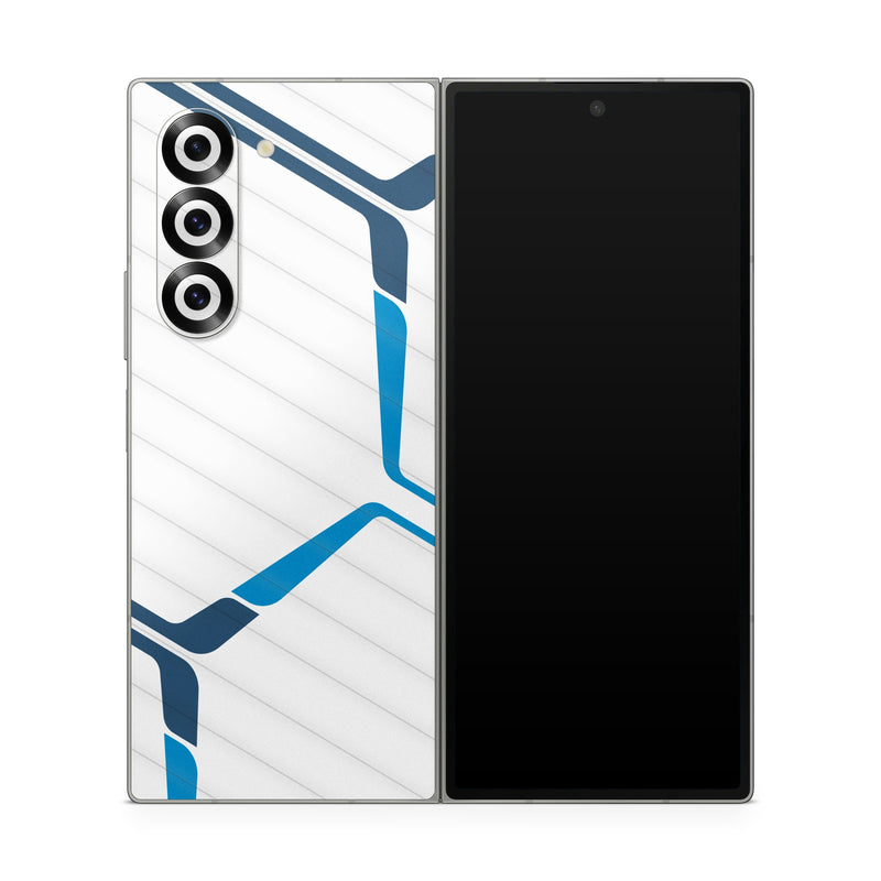 Samsung Galaxy Z Fold6 Skin design of Textile, Sleeve, Font, Parallel, Pattern, Electric blue, Jersey, Sportswear, Symmetry, Graphics, with white, blue colors