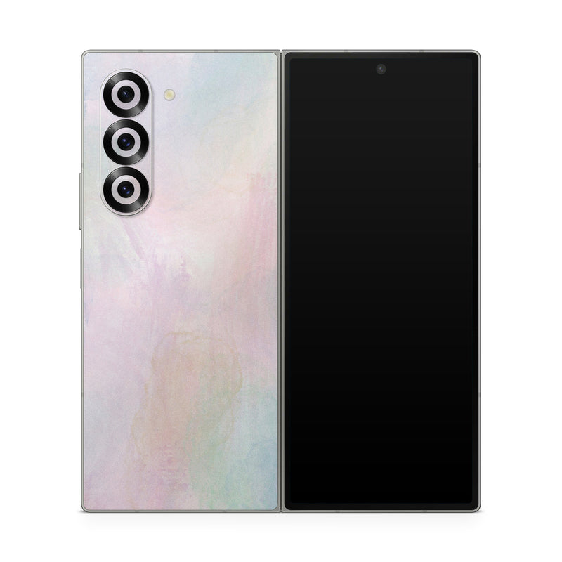 Samsung Galaxy Z Fold6 Skin design of White, Pink, Brown, Visual arts, Art Paint, Purple, Painting, Paint, Watercolor painting, Acrylic paint, with blue, pink, white, yellow, orange, green colors