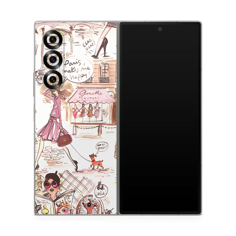Samsung Galaxy Z Fold6 Skin design of Cartoon, Illustration, Comic book, Fiction, Comics, Art, Human, Organism, Fictional character, Style, with gray, white, pink, red, yellow, green colors
