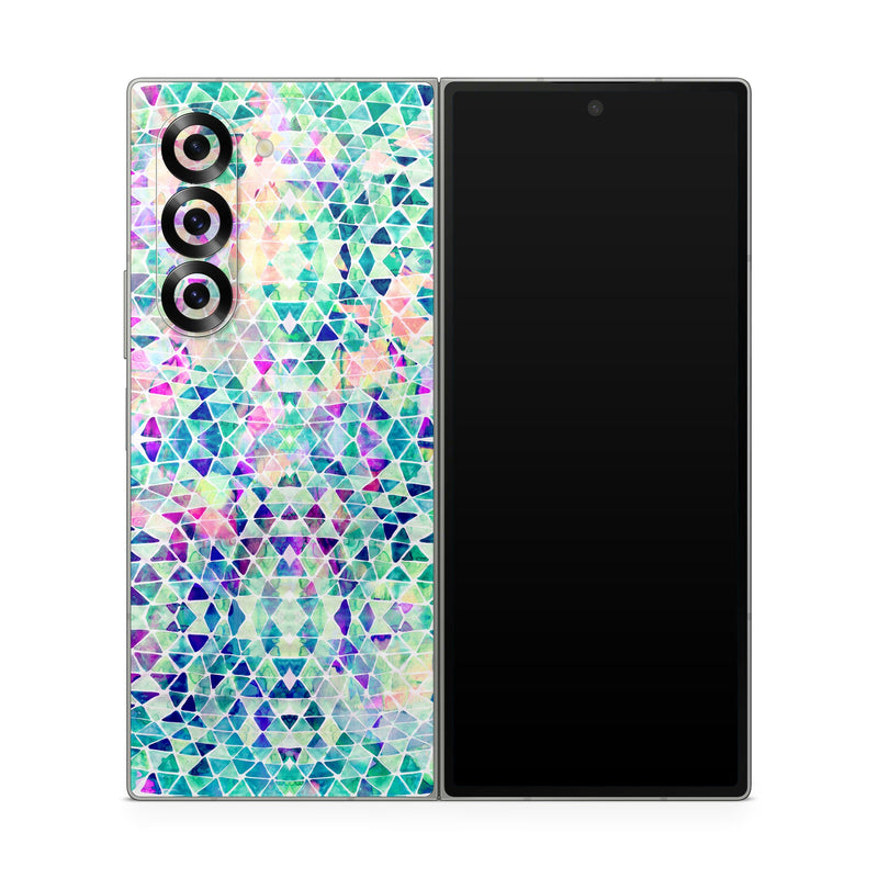 Samsung Galaxy Z Fold6 Skin design of Pattern, Aqua, Line, Teal, Purple, Turquoise, Design, with white, blue, purple, orange, green colors