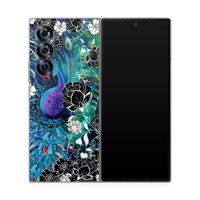 Samsung Galaxy Z Fold6 Skin design of Pattern, Psychedelic art, Organism, Turquoise, Purple, Graphic design, Art, Design, Illustration, Fractal art, with black, blue, gray, green, white colors
