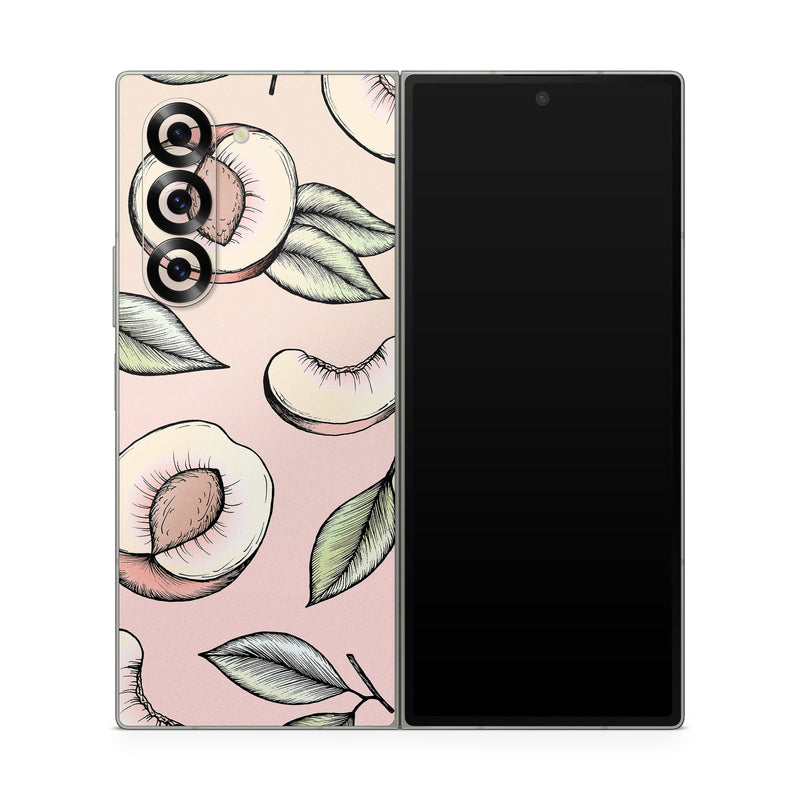 Samsung Galaxy Z Fold6 Skin design of Pattern, Leaf, Botany, Organism, Design, Plant, Illustration, Clip art, with pink, green, yellow, orange colors