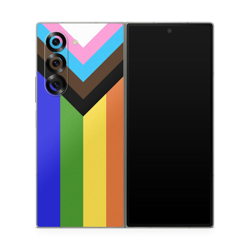 Samsung Galaxy Z Fold6 Skin design of Blue, Orange, Red, Green, Yellow, Violet, Text, Line, Graphic design, Colorfulness, with black, white, brown, pink, blue, purple, green, yellow, orange colors
