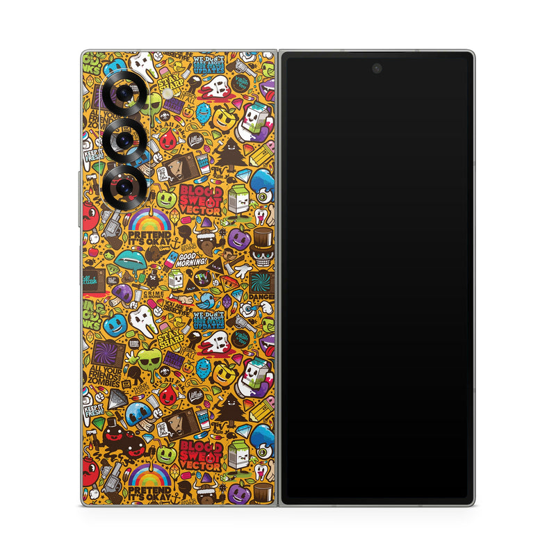 Samsung Galaxy Z Fold6 Skin design of Pattern, Psychedelic art, Visual arts, Art, Design, Illustration, Graphic design, Doodle, with black, green, red, gray, orange, blue colors