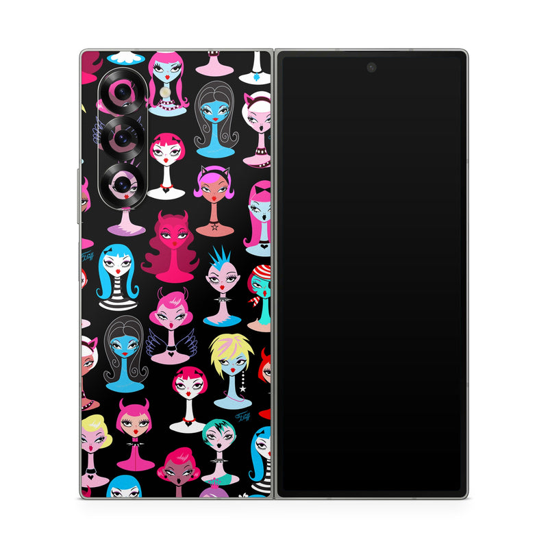 Samsung Galaxy Z Fold6 Skin design of Facial expression, Product, Font, Pink, Red, Magenta, Material property, Pattern, Fictional character, Illustration, with black, pink, blue, brown, red, green, white, yellow colors