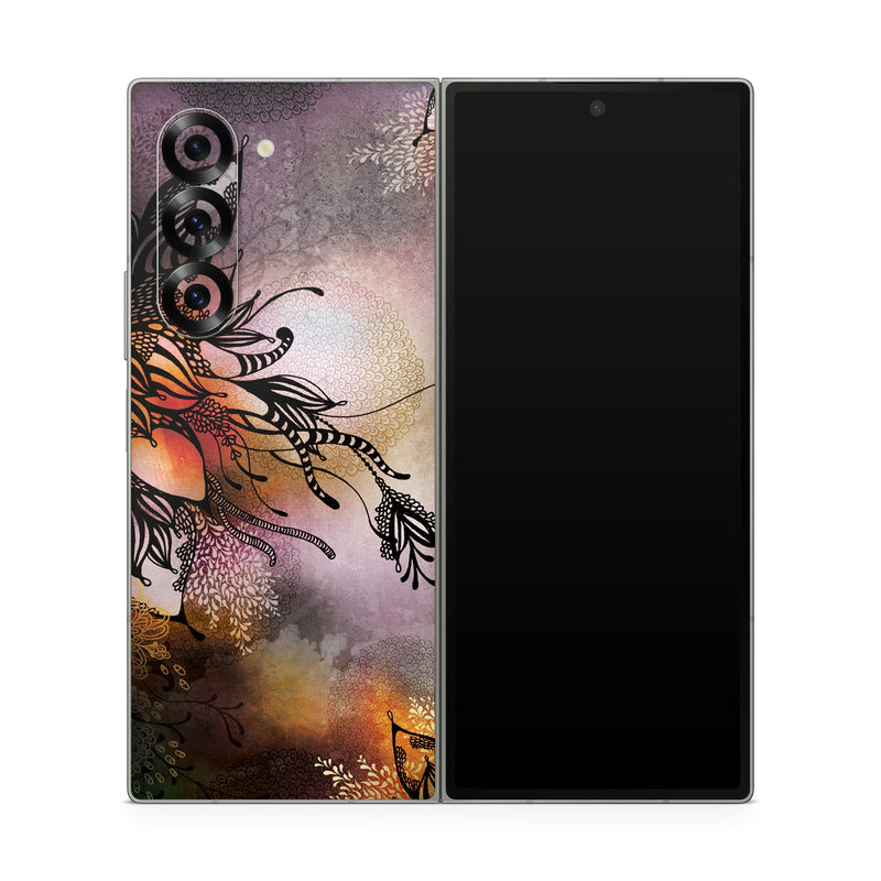 Samsung Galaxy Z Fold6 Skin design of Illustration, Graphic design, Cg artwork, Art, Fictional character, Graphics, Visual arts, Darkness, with black, gray, red, green, purple colors